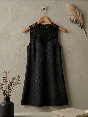 Lulus Evidently in Love Black Floral Satin Swing Dress Small NWT